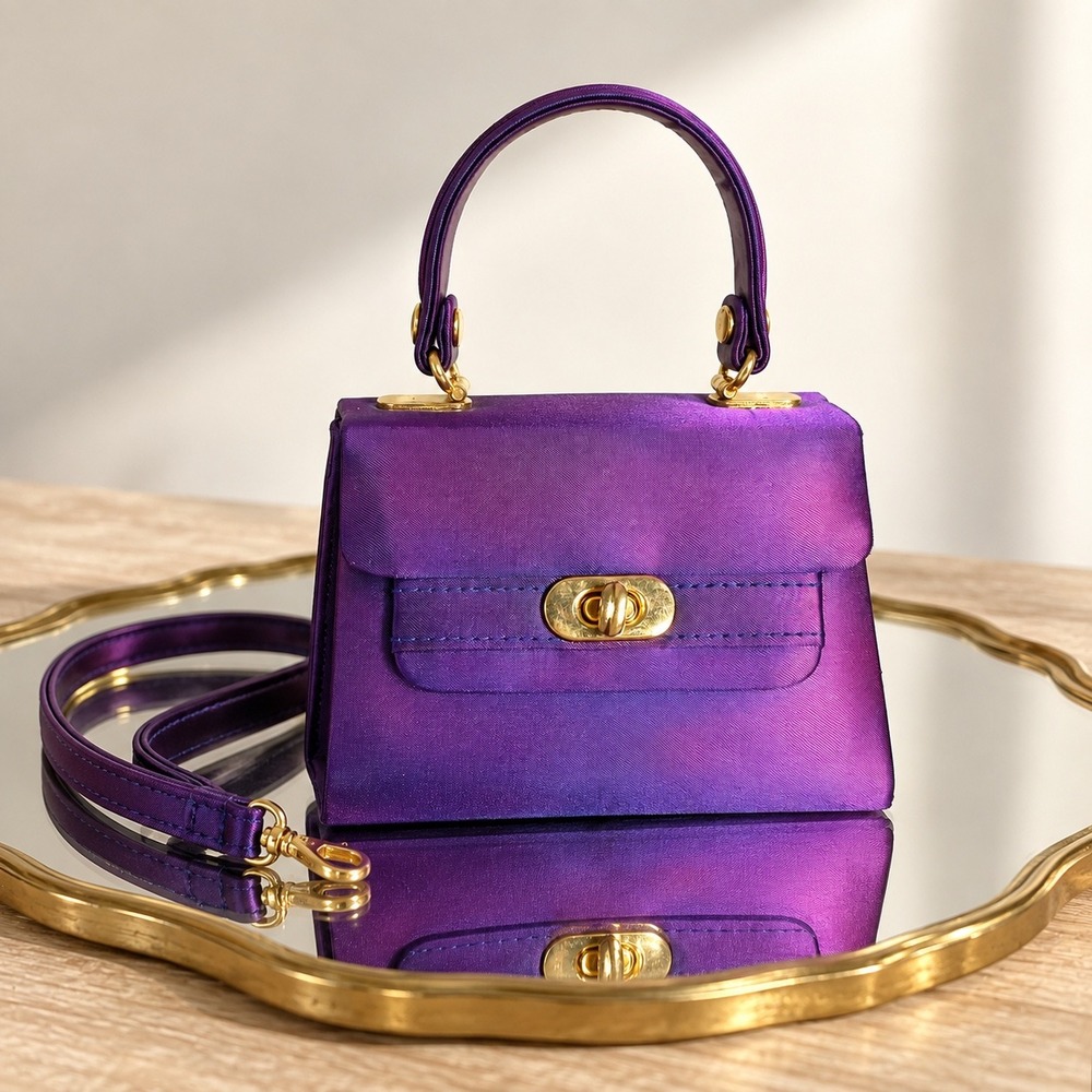 Neiman Marcus Purple Silk Taffeta Iridescent Vintage Mini Bag crossbody Purse